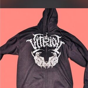 Black Zip-Up Hoodie with White Graphic size Large brand new